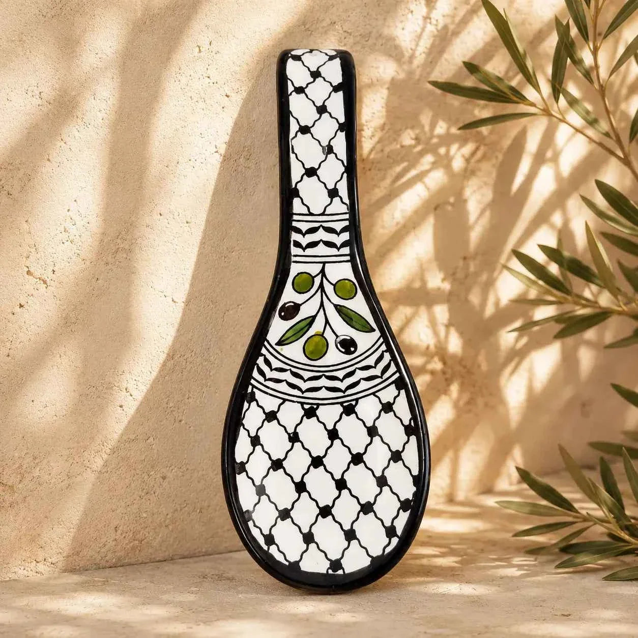 Handmade Palestinian Ceramic Spoon Rest – Kitchen Spoon Holder