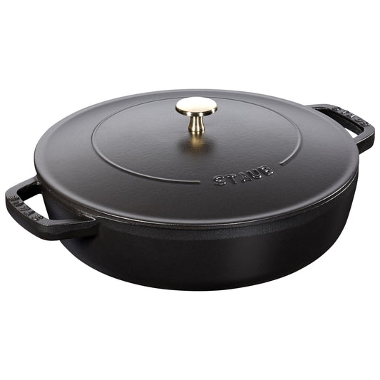 STAUB Braisers 3.7 L Cast Iron Round Saute Pan Chistera, Black