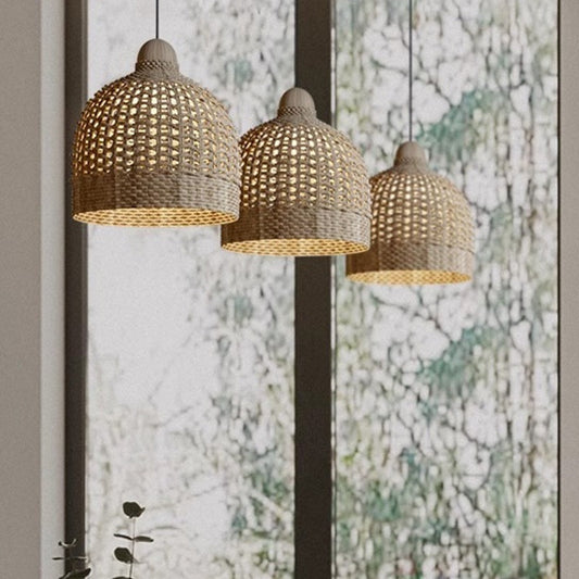 Retro Wooden Rattan Chandelier – Modern Pendant Ceiling Light for Dining Room, Living Room & Bedroom