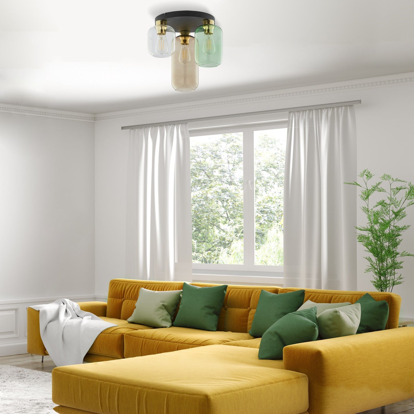 MARCO Mid-Century Modern 3-Light Flush Mount for Living Room, Kitchen & Dining