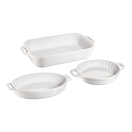 STAUB Ceramique Mixed Baking Dish Set White 3 Piece