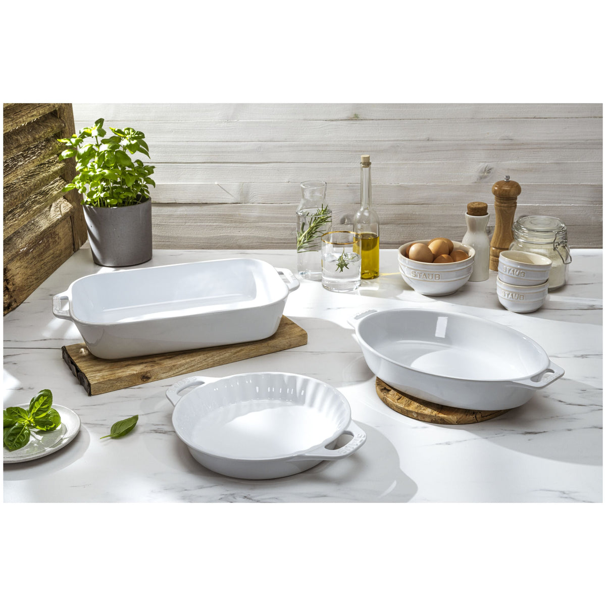 STAUB Ceramique Mixed Baking Dish Set White 3 Piece