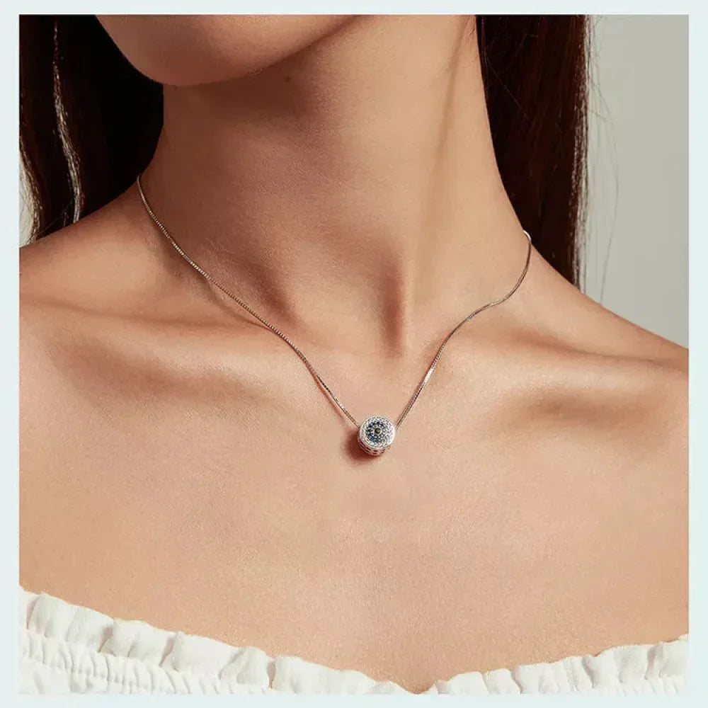 925 Sterling Silver Blue Crystal Evil Eye Necklace | Lucky Eye Neck Chain | Women'S Birthday Gift Fine Jewelry