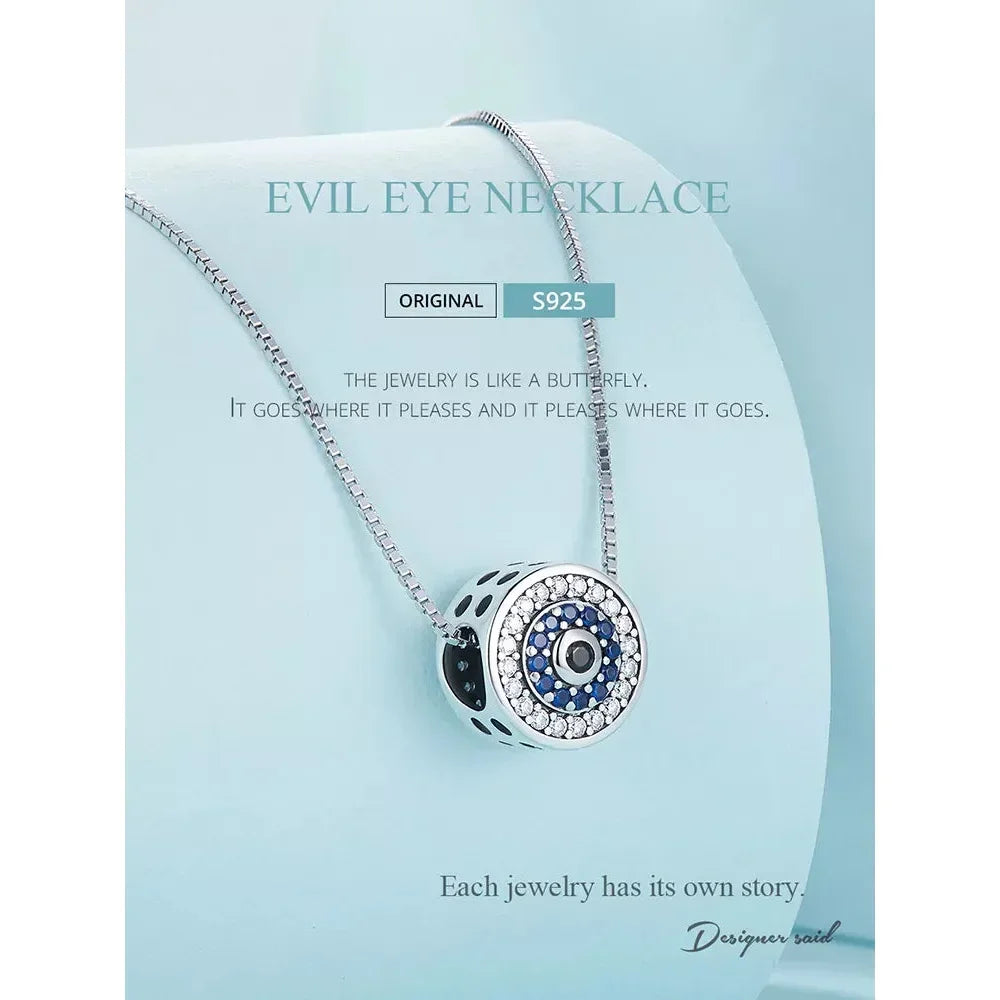 925 Sterling Silver Blue Crystal Evil Eye Necklace | Lucky Eye Neck Chain | Women'S Birthday Gift Fine Jewelry