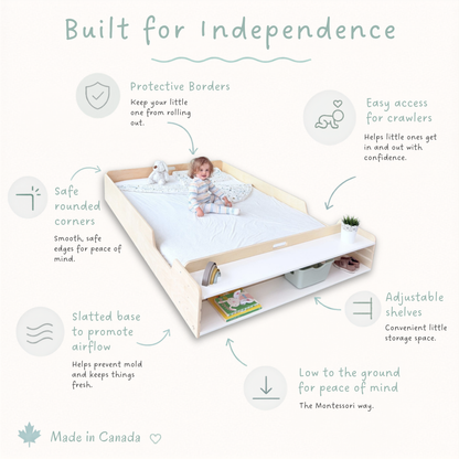 APPLE FULL - Montessori Floor Bed with Shelves