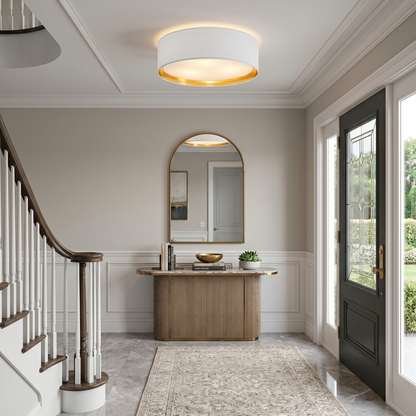 BILBAO Gold Fabric Flush Mount Ceiling Light for Bedroom, Hallway & Living Room