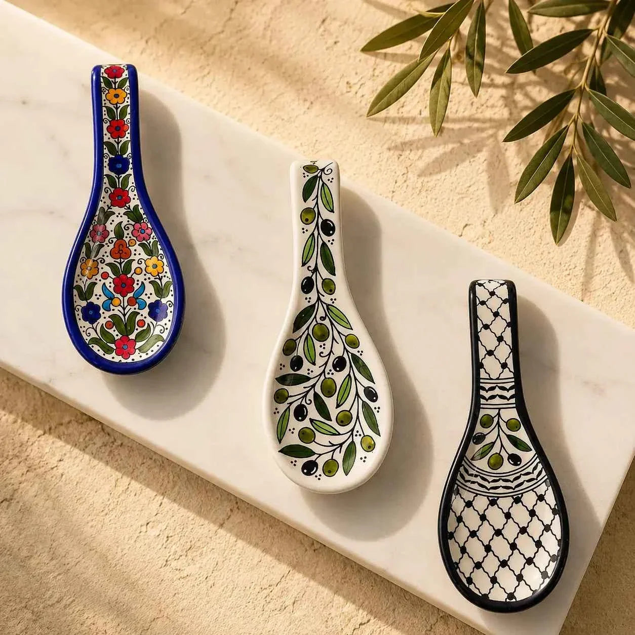 Handmade Palestinian Ceramic Spoon Rest – Kitchen Spoon Holder