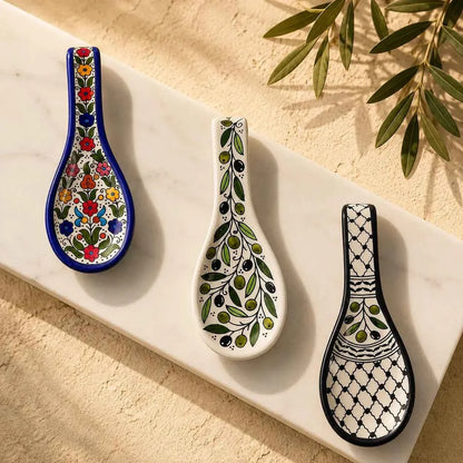 Handmade Palestinian Ceramic Spoon Rest – Kitchen Spoon Holder