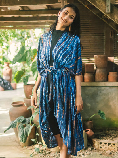 Tie Dye Long Kimono -Blue