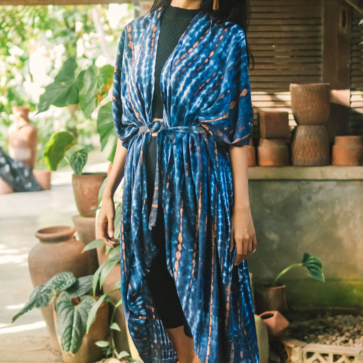 Tie Dye Long Kimono -Blue