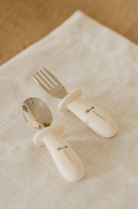 Ensemble cuillère et fourchette pour enfant | Inox et silicone