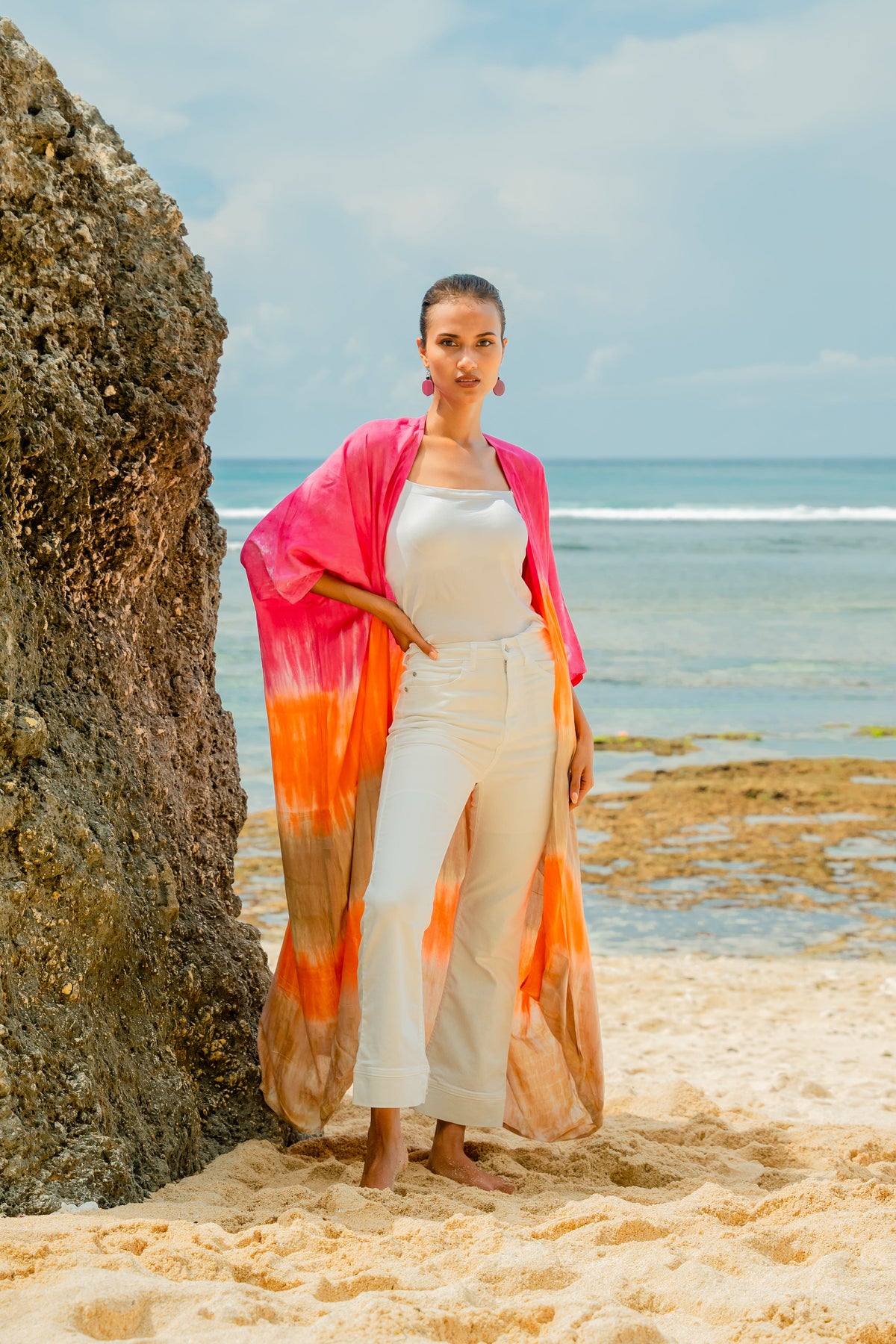 Ombre Strped Kimono - Pink & Orange