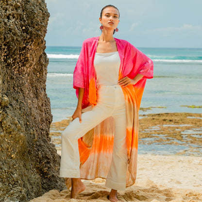 Ombre Strped Kimono - Pink & Orange