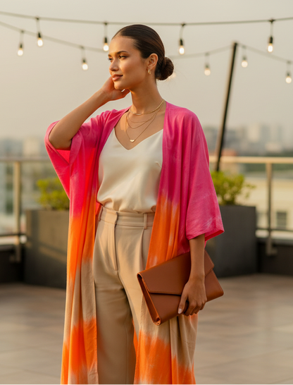 Ombre Strped Kimono - Pink & Orange