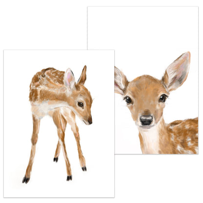 Baby Fawn Wall Art, Bambi Nursery Girl Room Decor, Cute Woodland Animals, Boho Minimalist, Neutral Forest Painting for Bedroom