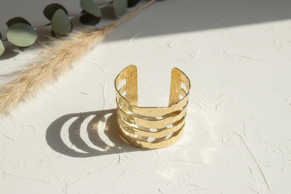 Large Four Bar Cuff - Gold Stainless Steel